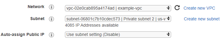 The EC2 Launch Wizard page for deploying a second instance into the same host resource group, with a private subnet in another availability zone. 
