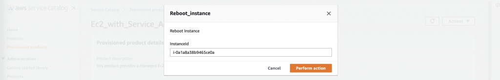 On Reboot_instance, the instance ID is entered in the InstanceId field. 
