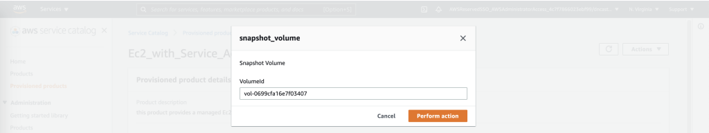 On snapshot_volume, the volume ID is entered in the VolumeId field. 