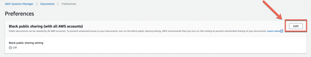 On the Preferences page, the Block public sharing setting is Off.