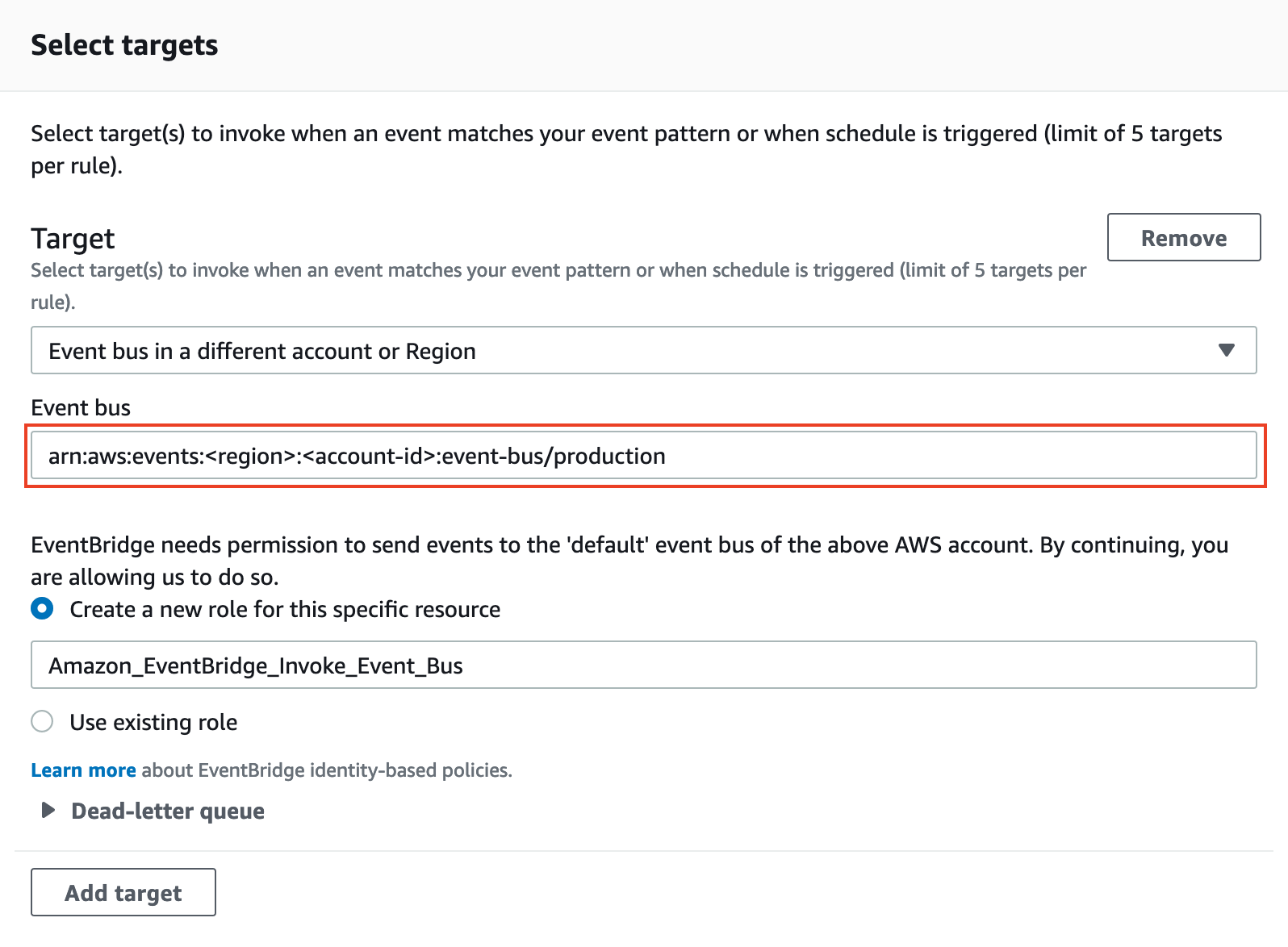 The fields in Select targets are completed as described in the post.