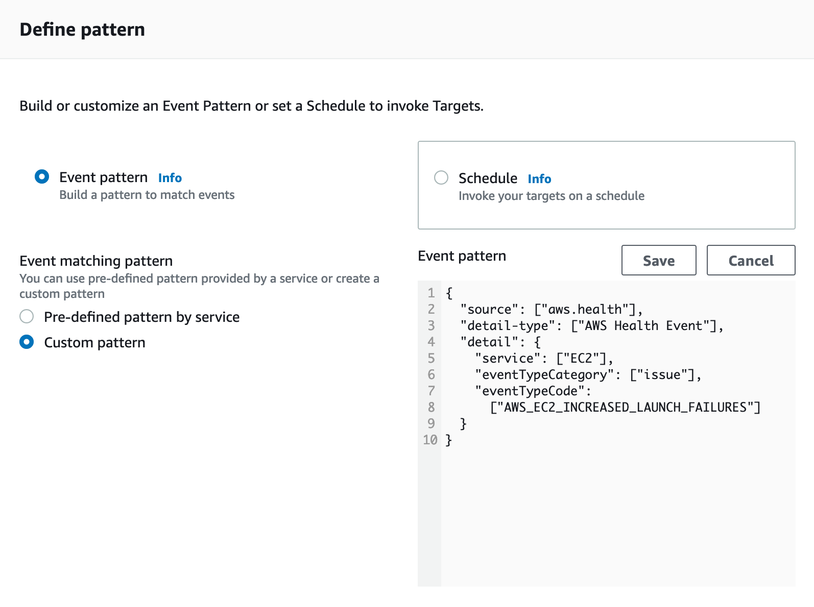 The event pattern configuration is completed as described in the post.