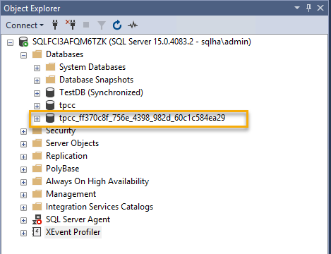  In Object Explorer, a temporary GUID is appended to the restored database.