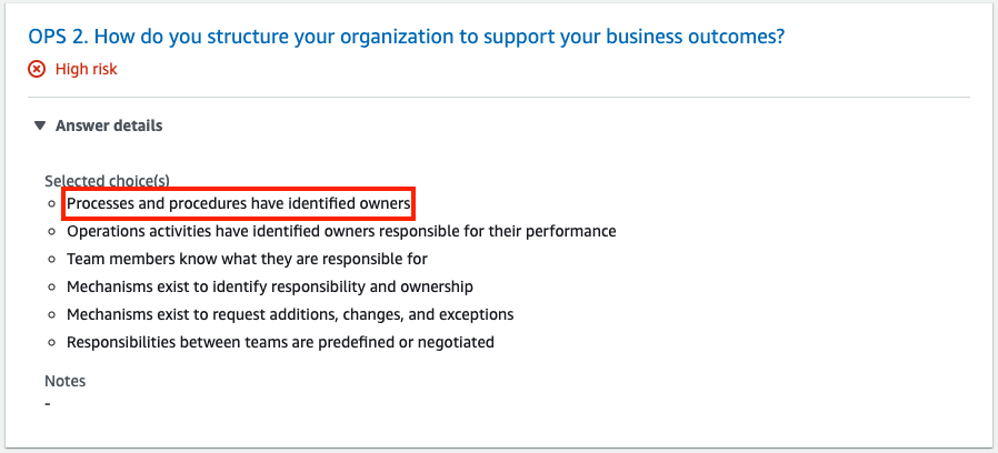 For question OPS 2, the new best practice appears under Selected choice(s).
