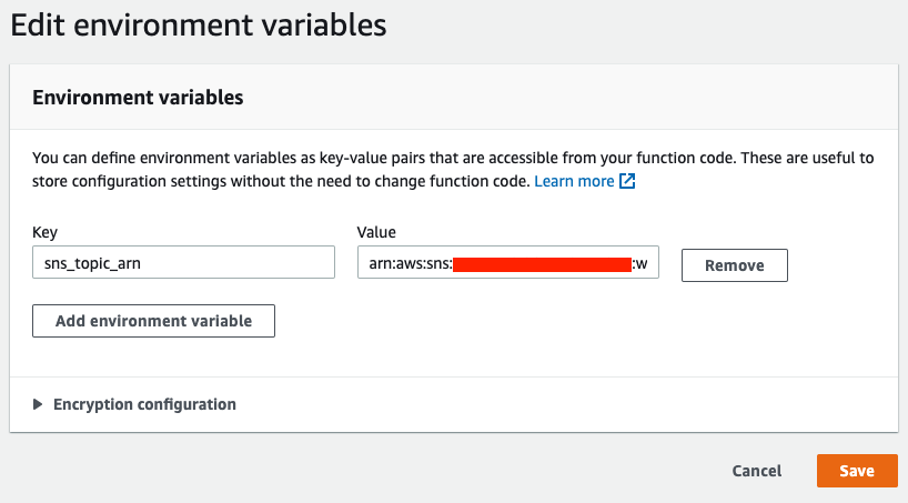 The fields in Edit environment variables are completed as described in the post.