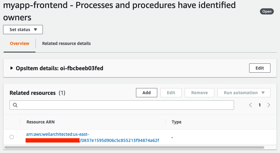  The ARN of the workload is displayed in the Related resources section.