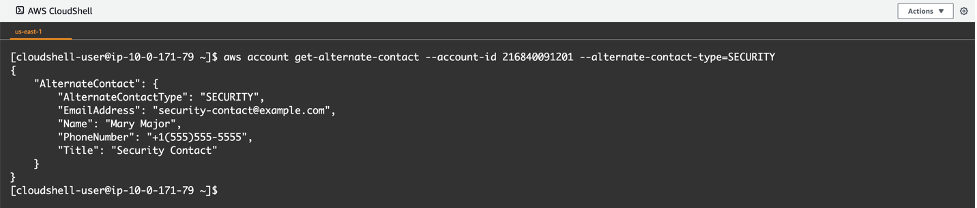 CloudShell snapshot verifying if the alternate contact has been updated