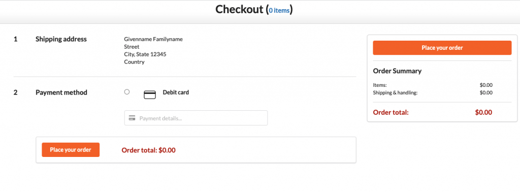 Checkout page with only one payment option