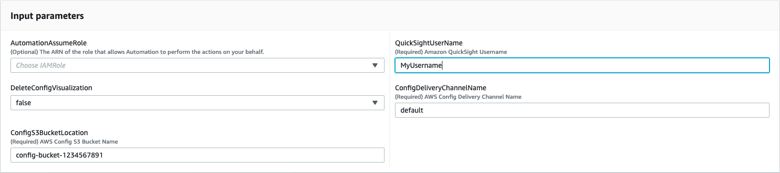 In the Input parameters screen, enter in the required parameters