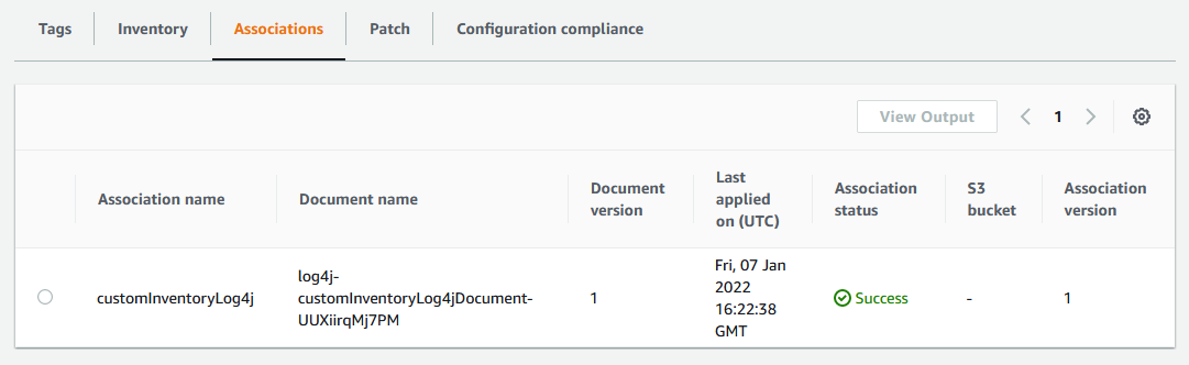 The Associations tab of a managed node in the Fleet Manager console showing the association ran successfully.