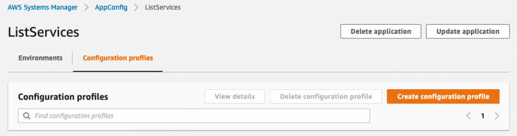 On the Configuration profiles list, select Create configuration profile.