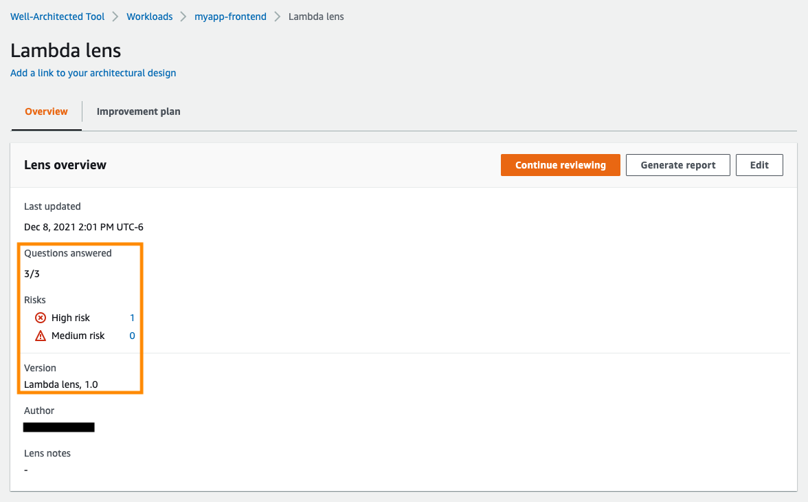 3/3 questions answered from the custom lens, one High Risk detected, and zero Medium risks