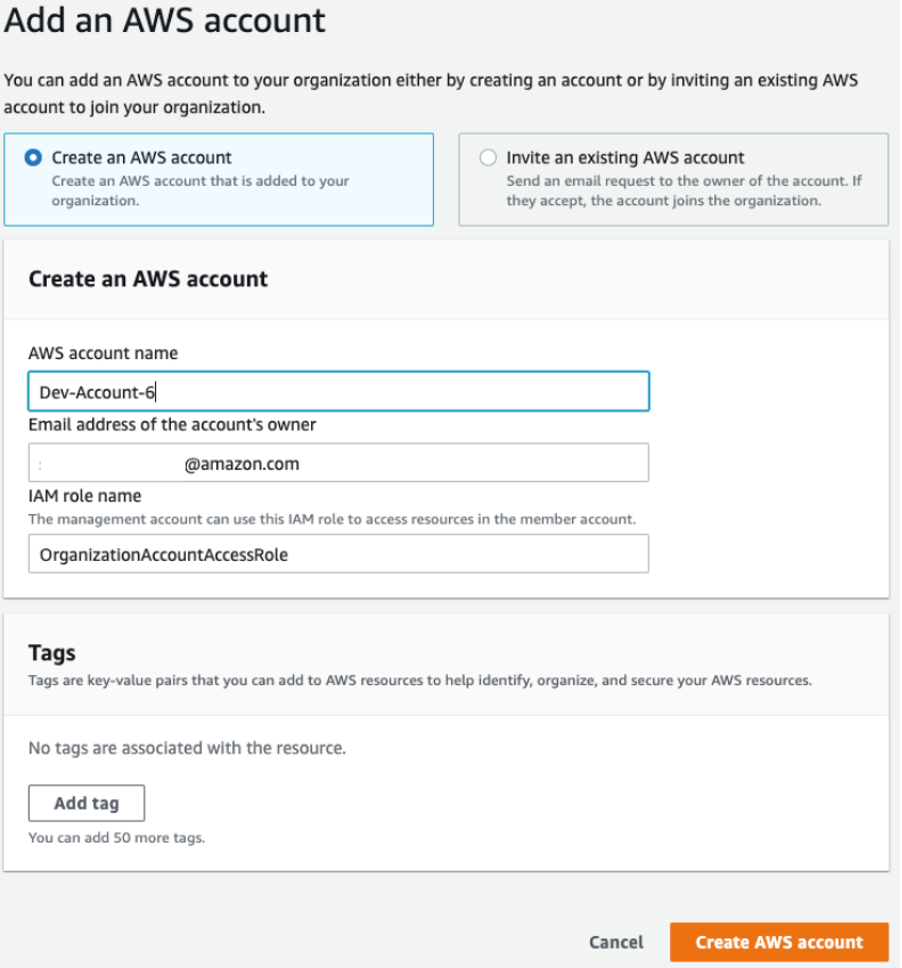 Figure 3: Create a new AWS Account