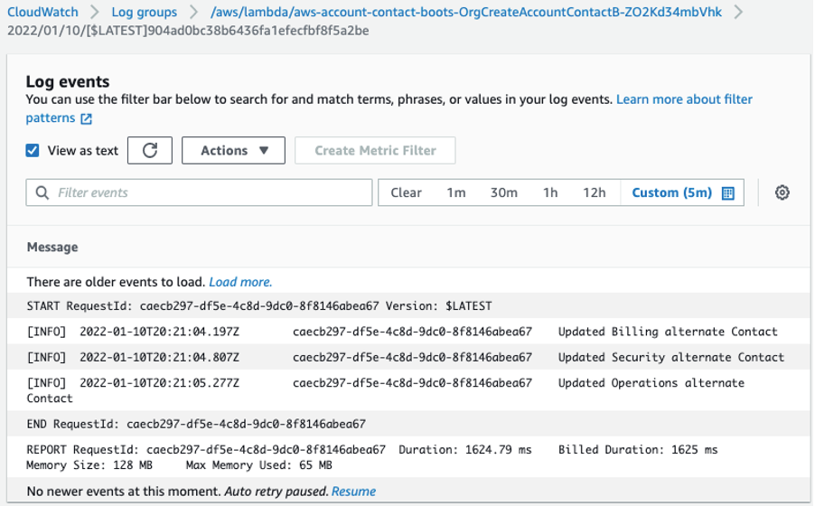 Figure 4: Amazon CloudWatch logs for Lambda execution
