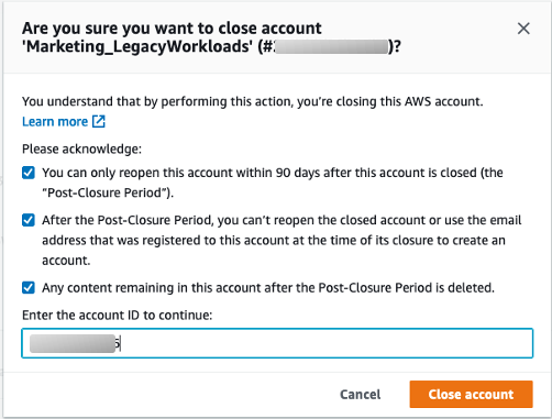 Close Account confirmation