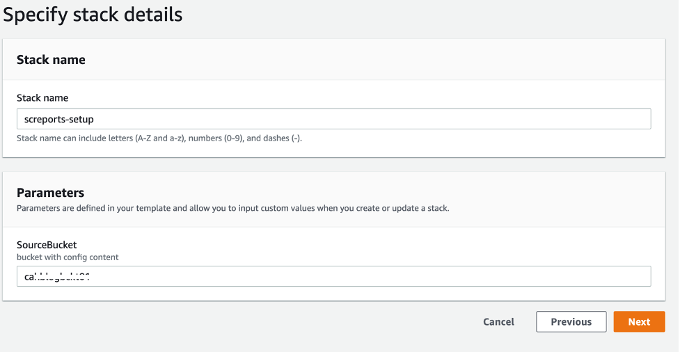 The administrator fills out the inputs to deploy the setup CloudFormation stack