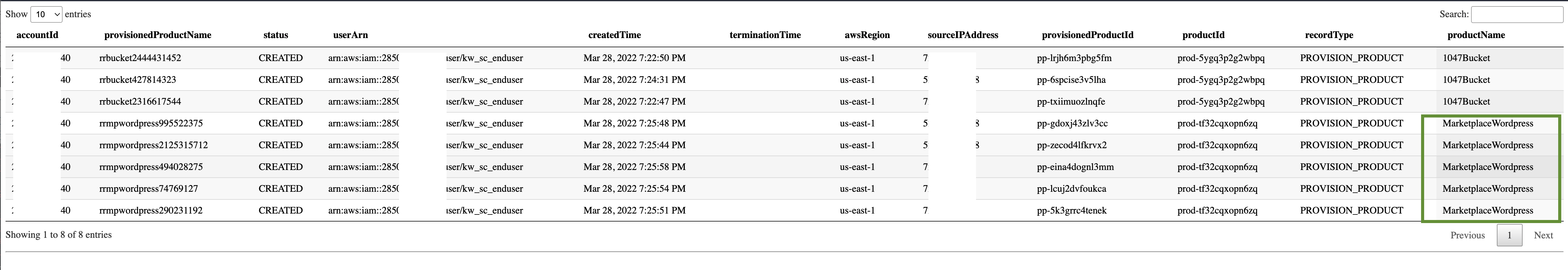 The output from the provisioned product is displayed with a link to view the web interface.
