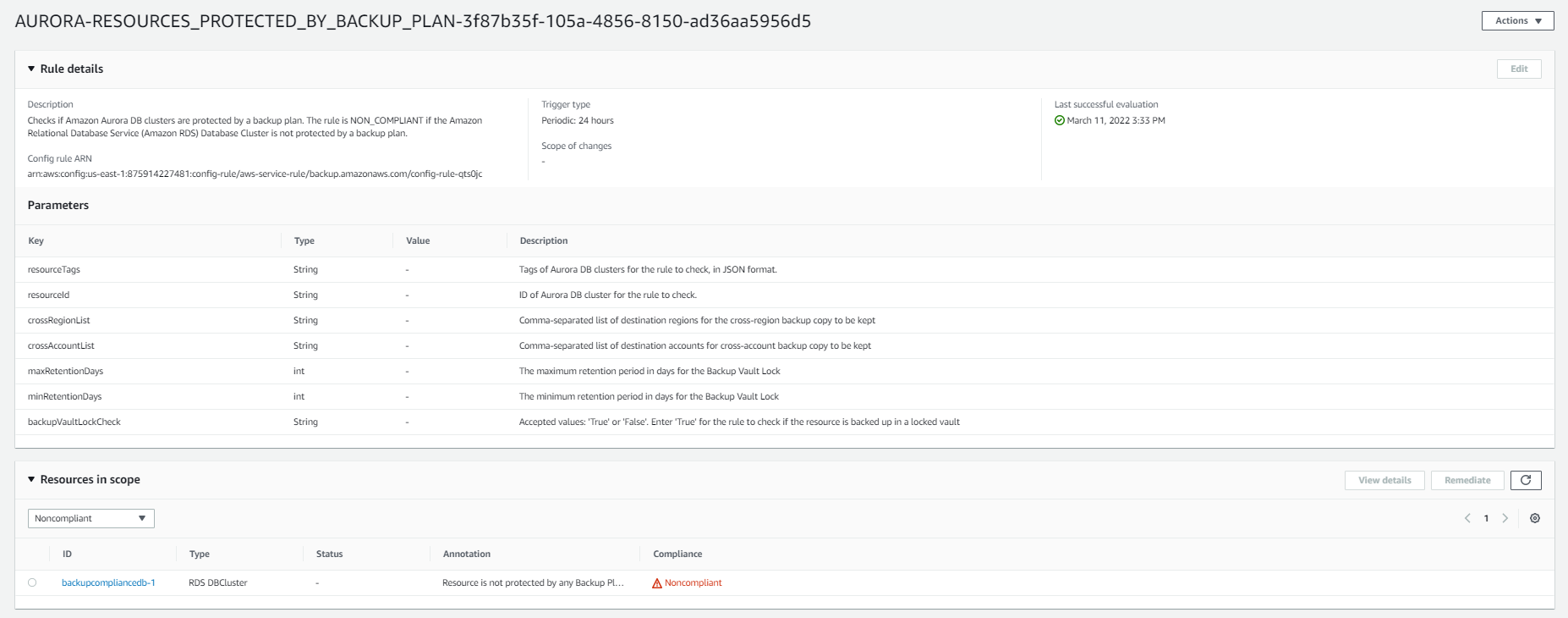 backup audit manager rule violation