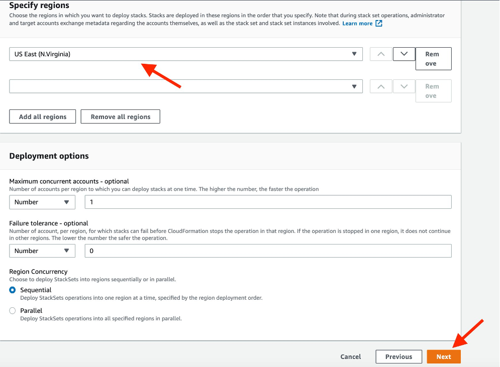 Illustrates where to provide your Region’s preferences.