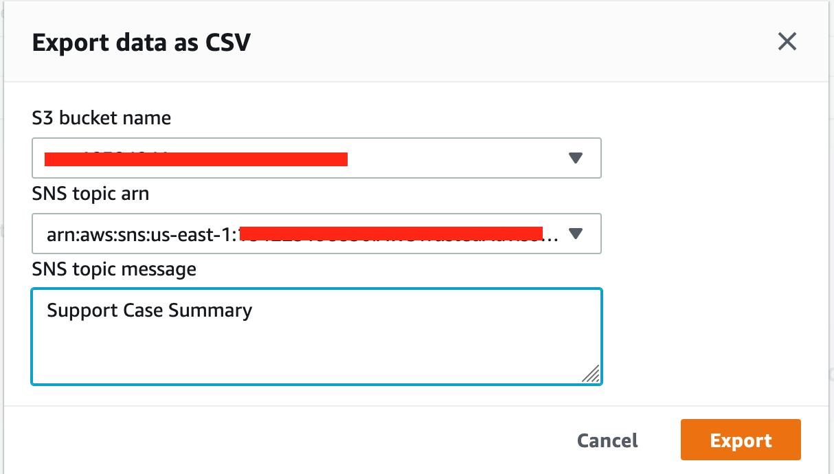 Exporting support cases to S3 bucket