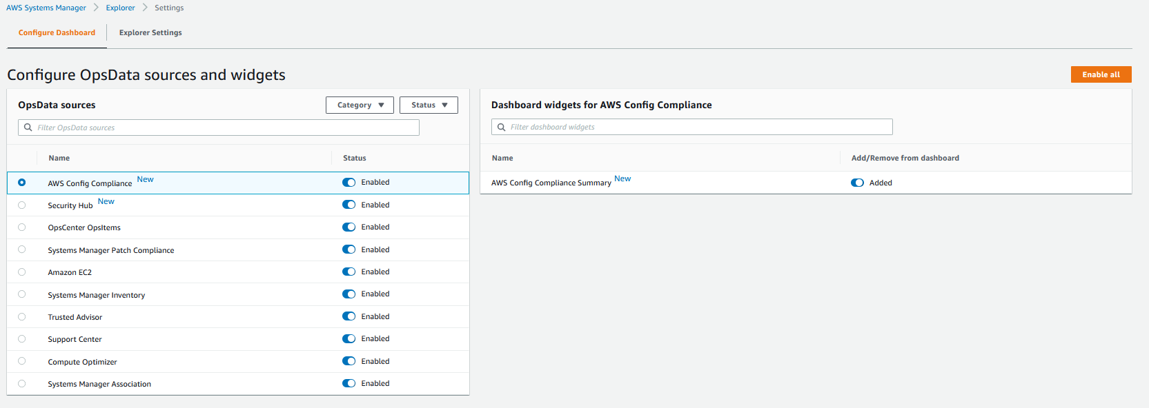 Enabling or disabling Explorer widgets