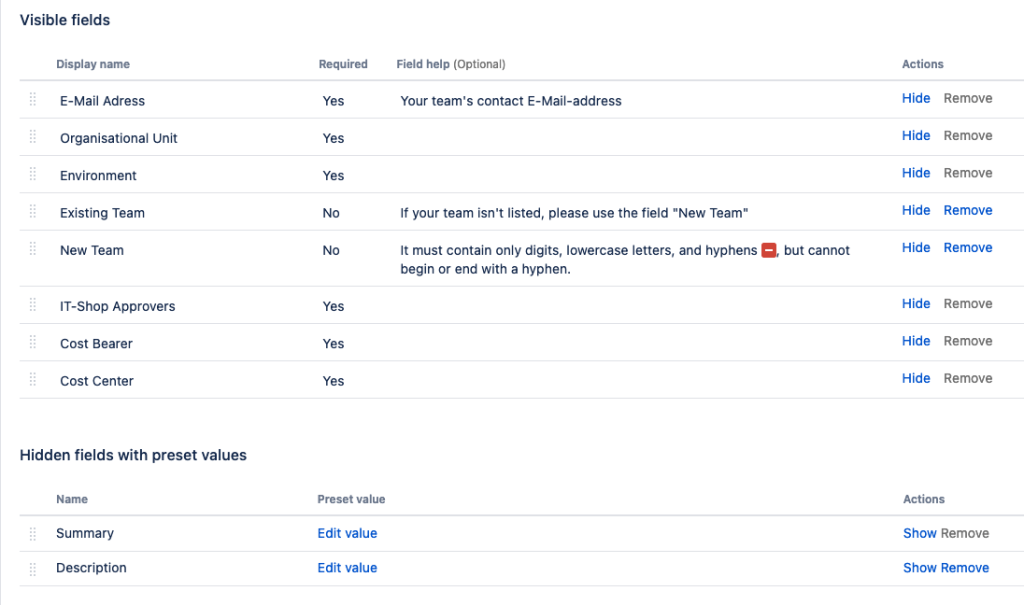 The fields that the OTTO account vending machine is requesting.