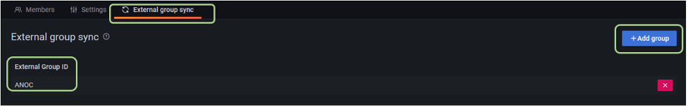 This screenshot illustrates the external group sync id