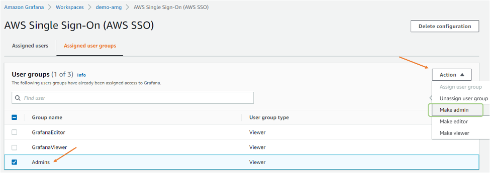 The following screenshot illustrates how to assign the admin role to a specific user group.