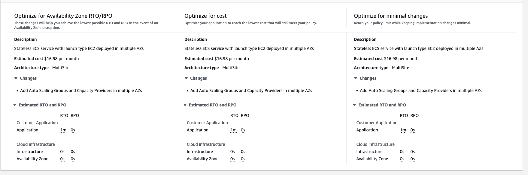 Figure 4. Resilience Hub recommendation for ECS cluster - to add Auto Scaling Groups and Capacity providers in multiple AZs.