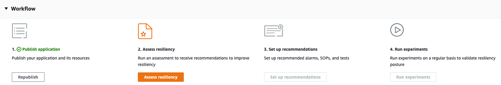 Figure 2: Running our first resiliency assessment from the Resilience Hub console