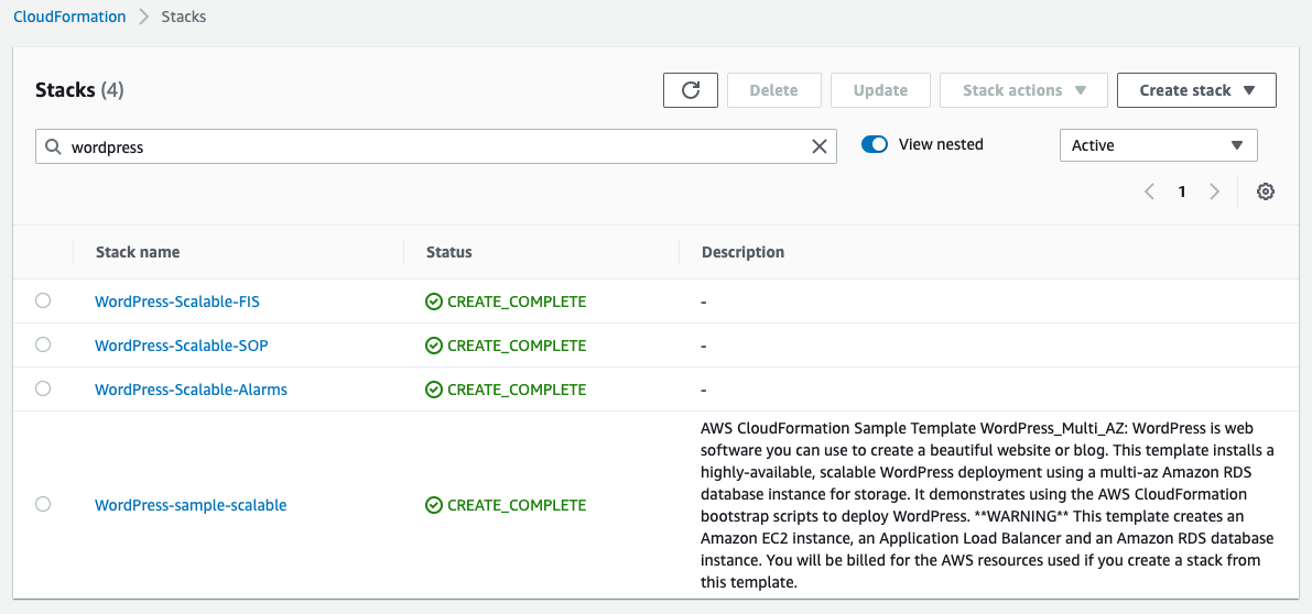 Figure 6: An AWS CloudFormation stack with its associated 3 recommendation templates from Resilience Hub