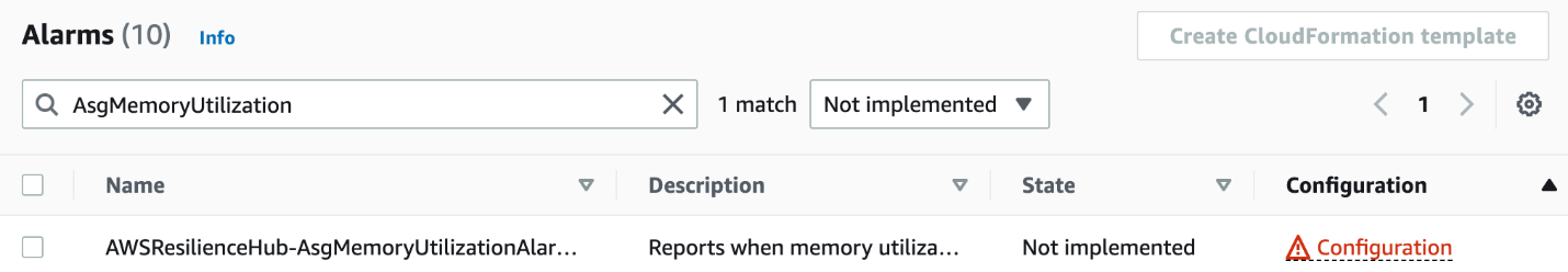 Figure 7: Example of a recommended alarm requiring manual configuration.
