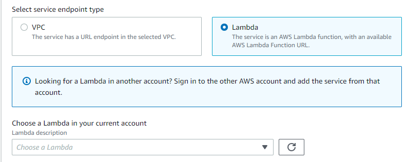 : A reminder that the service must be added from the AWS account which hosts the Lambda function.