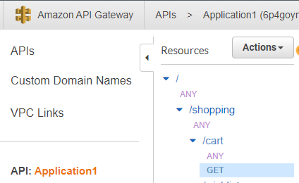 A view of the configuration changes made on the Amazon API Gateway API