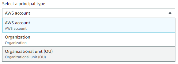 Selecting a principal type for sharing a Refactor Spaces environment