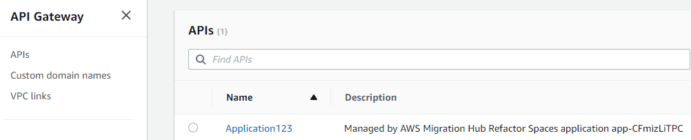 An API Gateway API provisioned by Refactor Spaces