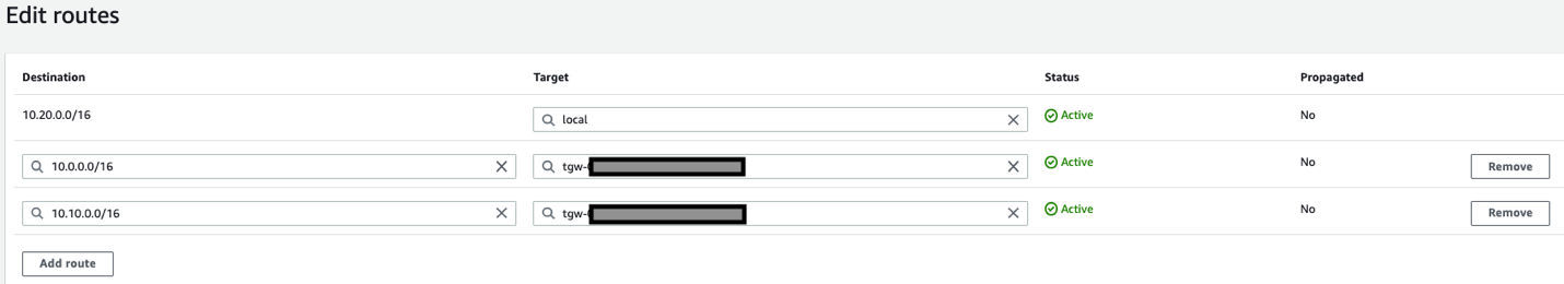 VPC Route table configuration for the Enterprise VPC