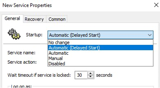 Next, change the Startup to Automatic (Delayed Start):