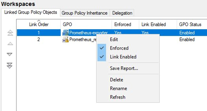 Next, right-click and verify the GPO is Enforced and Link Enabled. This will make sure that the software is installed on WorkSpaces. Exit the Group Policy Management tool.