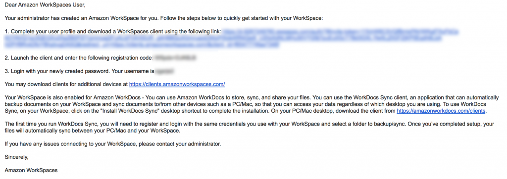 Workspaces email information to complete user profile