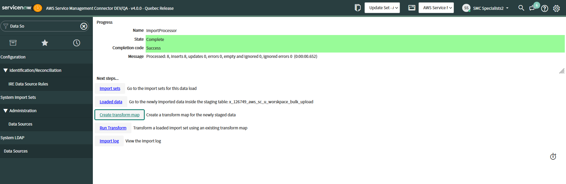 Create Transform Map for Import Set process