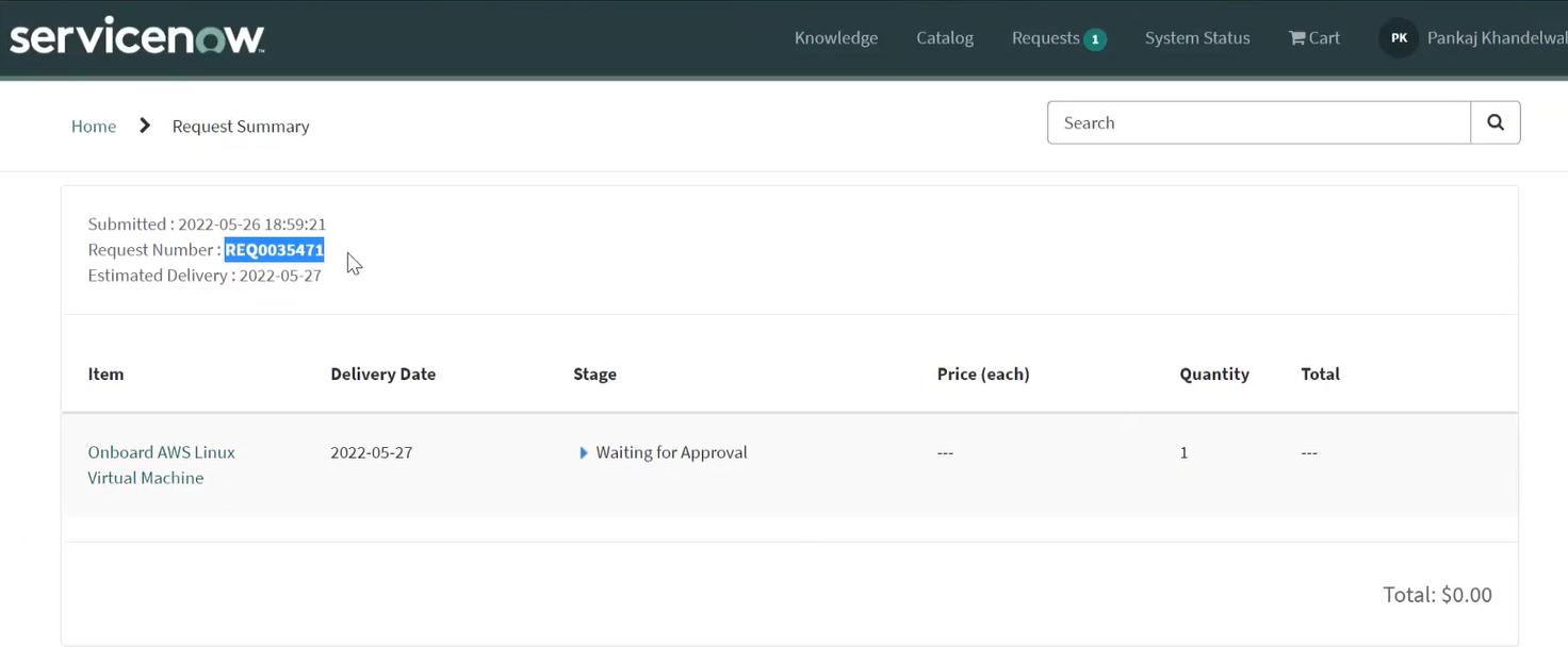 Requested Item Summary