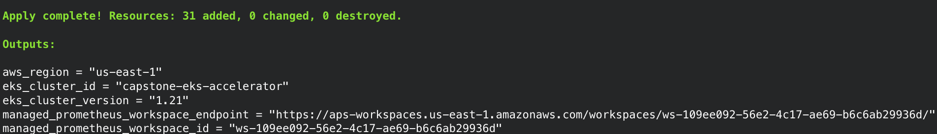 Deploying terraform module You can validate the successful execution of the terraform module by exploring the Amazon Managed Service for Prometheus console and click the rules management and alert manager tab. As you can see, the rules have been successfully created.