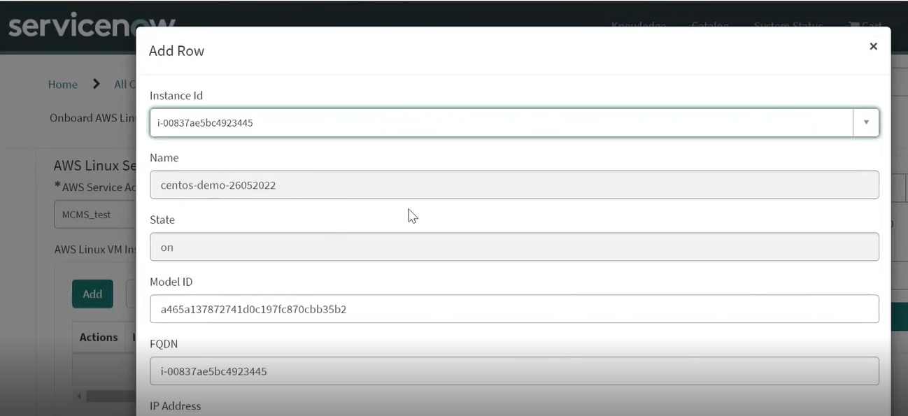 Service Portal Onboarding page for Amazon EC2 Instances