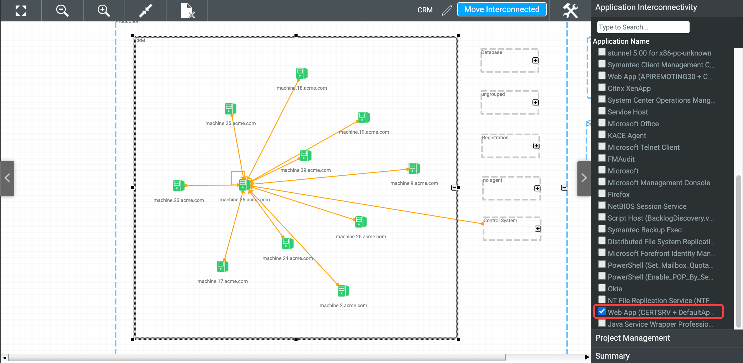 Cloudamize Migration Planner - Selecting Application