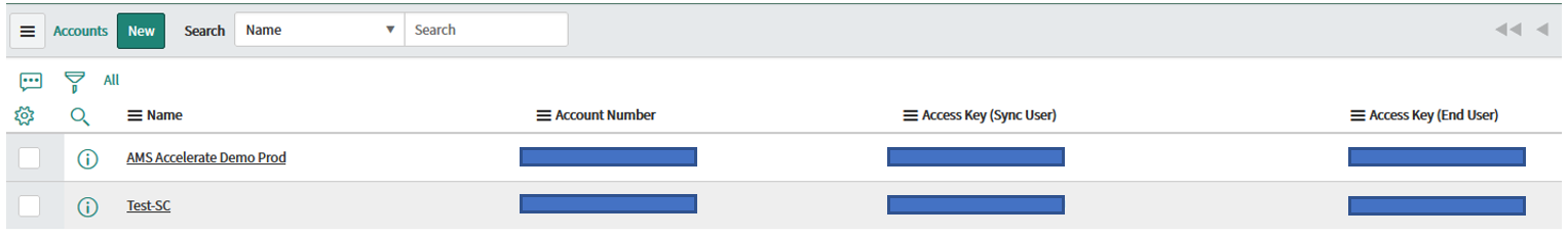 AWS Accounts configured in ServiceNow are listed along with account number and user keys
