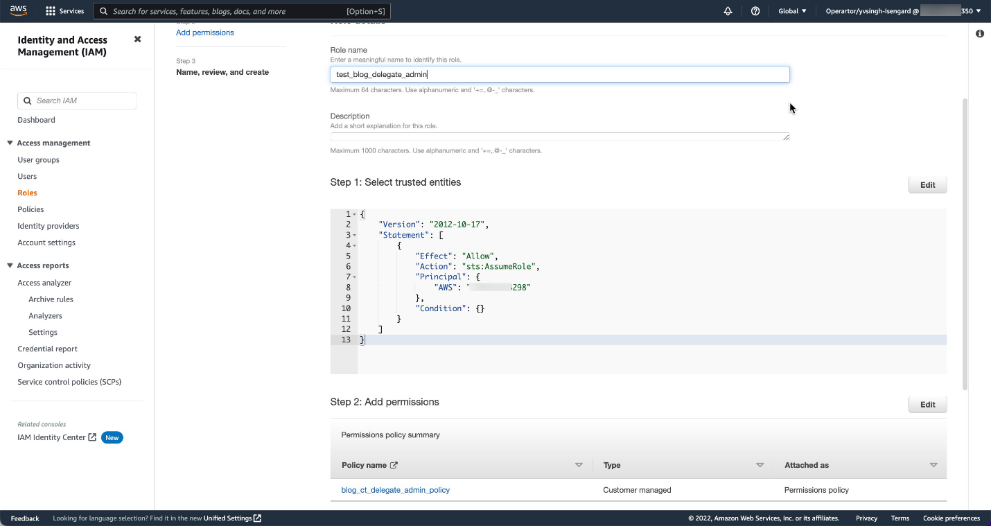Figure 12: Attach IAM Policy to the IAM role created for the member account.