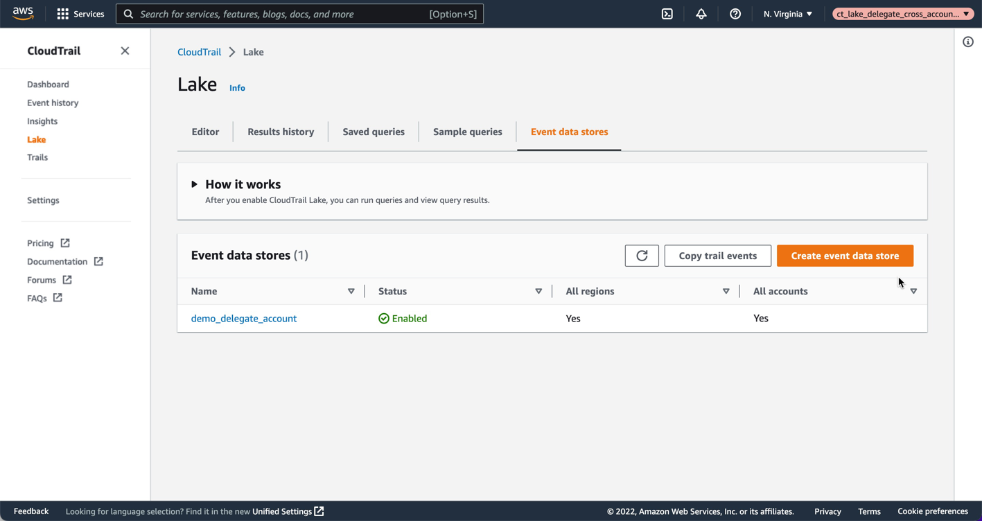 Figure 15: Access CloudTrail Lake event data store 