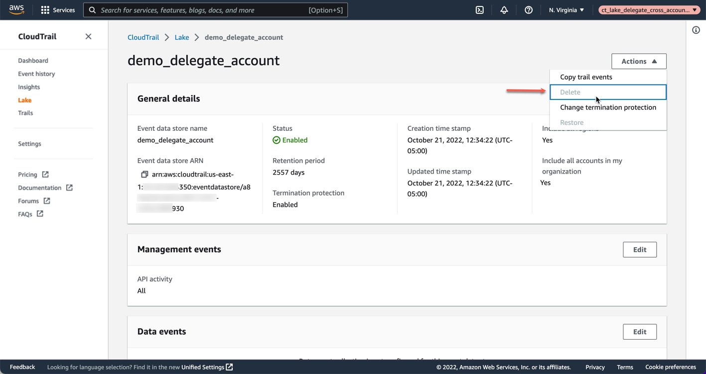 Figure 16: Access event data store from member account