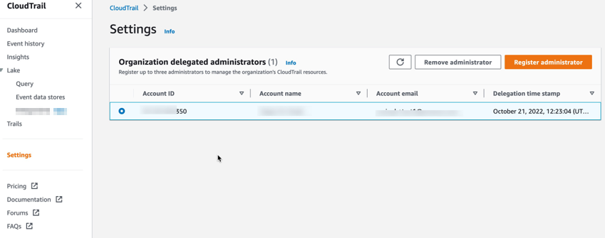 Figure 4: Delegated administrator account is registered